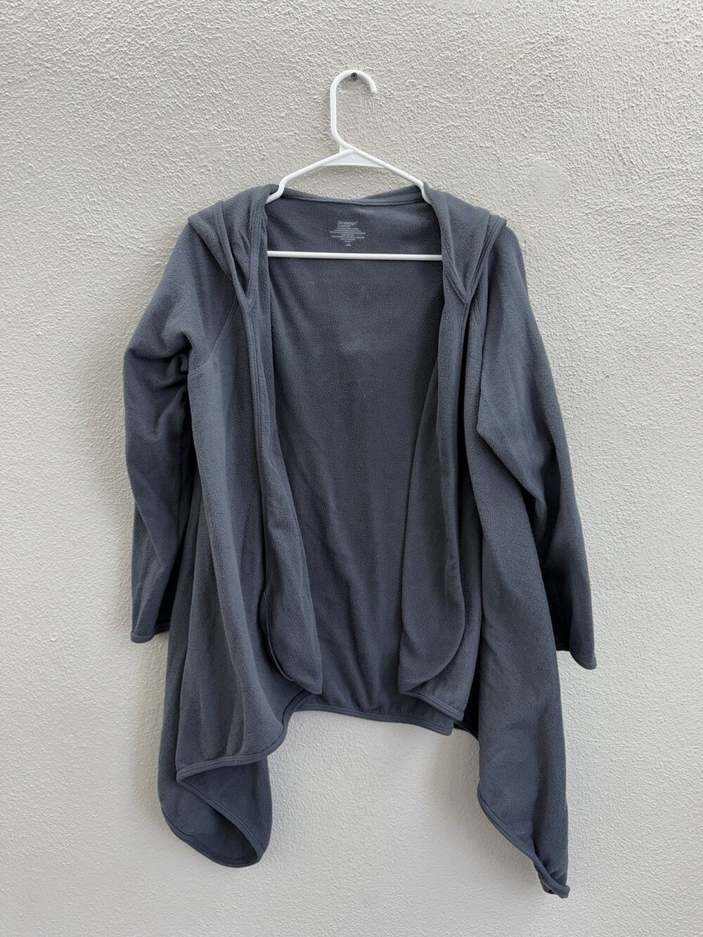 Cuddle Duds Climate Right Womens Cardigan L/XL Gray Fleece Open Front Hooded
